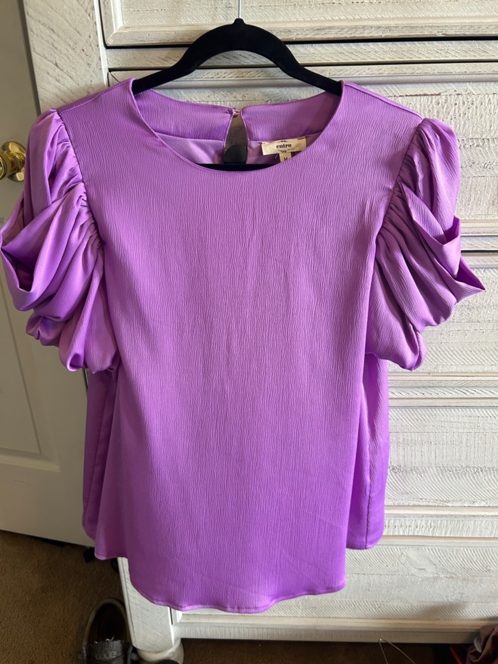 entro Lavender Puff-Sleeve Textured Blouse